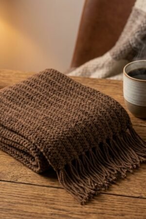 Premium Handmade Crochet Winter Muffler – Earthy Brown