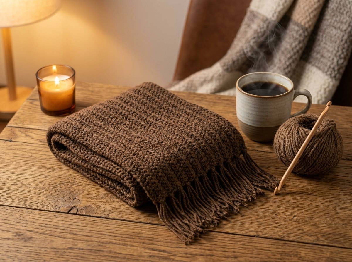 Premium Handmade Crochet Winter Muffler – Earthy Brown