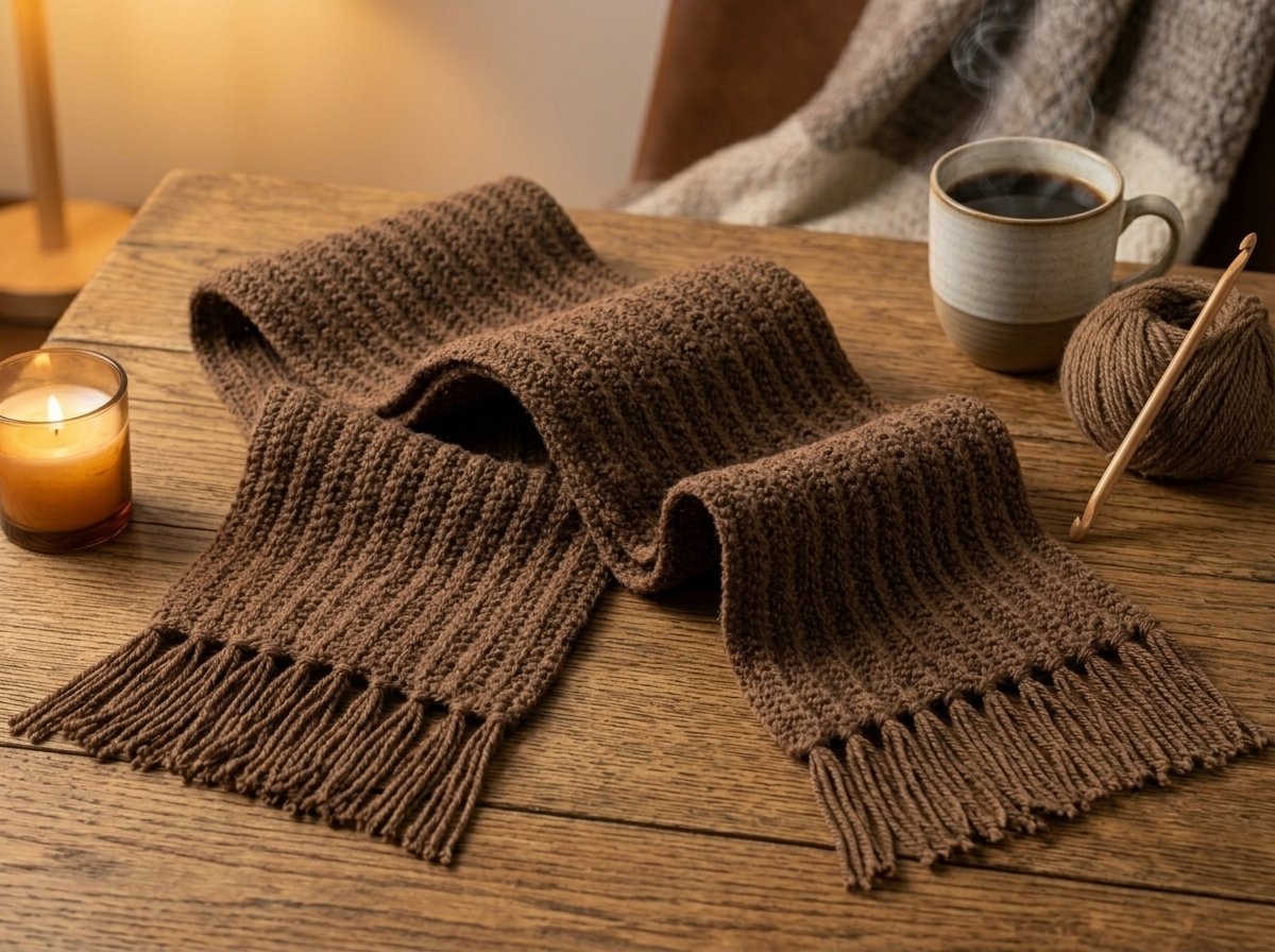 Premium Handmade Crochet Winter Muffler – Earthy Brown - Image 2