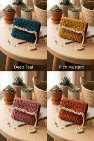 ✨ Hand-Crocheted Envelope Pouch with Heart Accent – Cozy & Chic