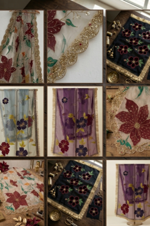 Luxury Hand-Painted Floral Organza Dupatta